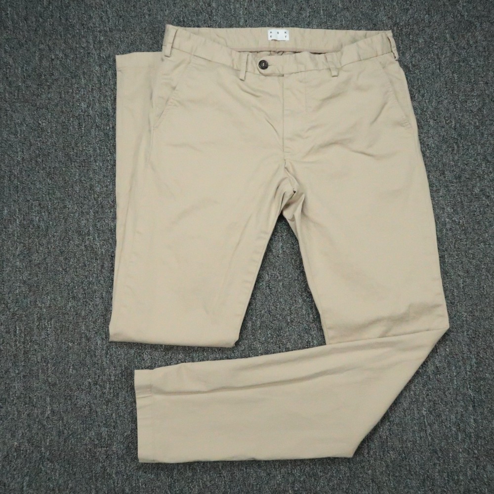 Asket Pants Mens 33x34 Beige The Chino Slim Fit Straight Flat Front Trouser